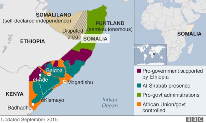 Карта Сомали - обновлена ??в сентябре 2015 года
