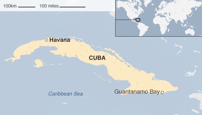 Карта расположения бухты Гуантанамо