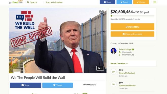 Кампания по сбору денег для передачи администрации Трампа за пограничную стену была сочтена неосуществимой! GoFundMe посчитал невозможной кампанию по сбору денег для передачи администрации Трампа за пограничную стену