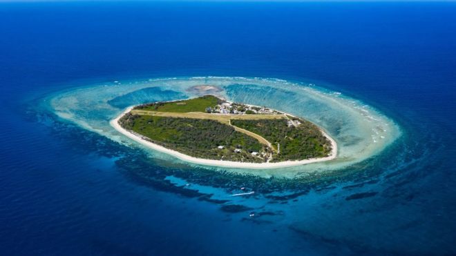 vista aérea de ilha cercada por recife de corais