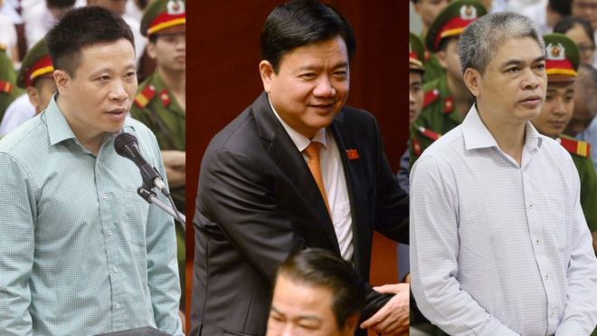 Ông Đinh La Thăng (giữa) bị điều tra liên quan vụ án Oceanbank của ông Hà Văn Thắm (trái) và Nguyễn Xuân Sơn