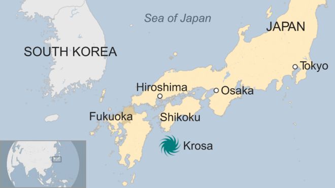 Map of Japan and storm Krosa