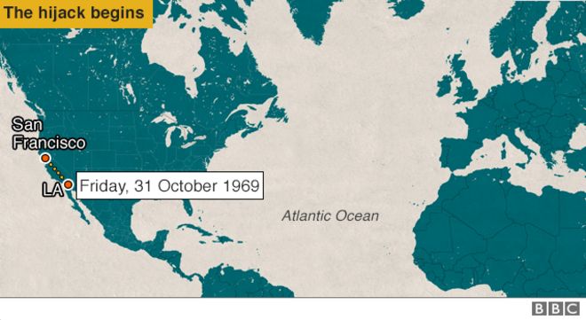 Map showing route of hijacked plane