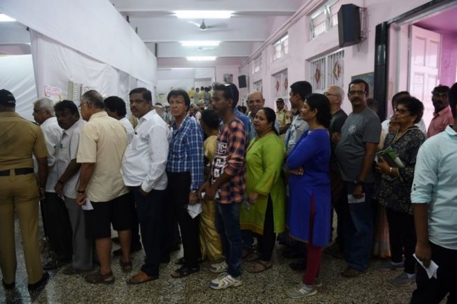 Mumbai India S Financial Capital Votes In Fourth Phase Bbc News - indian voters wait for start of voting at a polling booth in mumbai on april 29