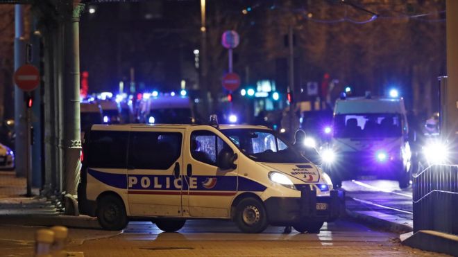 French special police forces secure an area during a police operation in the Meinau district after the deadly shooting in Strasbourg, France, December 13, 2018