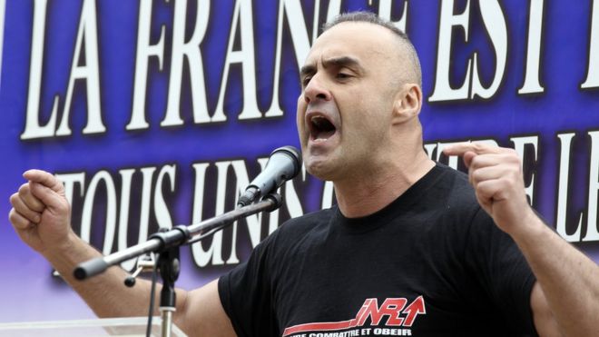 Far-right leader Serge Ayoub (C) in Paris in 2011