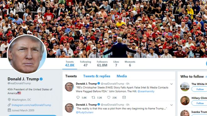 Pantallazo de la cuenta de perfil de Donald Trump en Twitter.