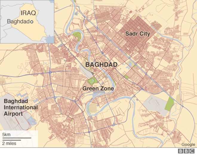 Карта Багдада с указанием местоположения города Садр