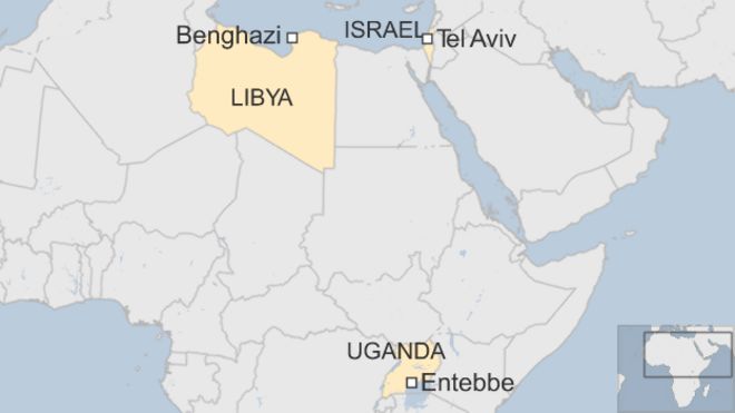 Карта с изображением Израиля, Ливии и Уганды