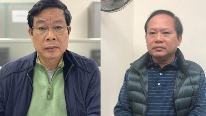 Hai cựu bộ trưởng Bộ Thông tin Truyền thông Nguyễn Bắc Son (trái) và Trương Minh Tuấn khai nhận tổng cộng là 3,2 triệu đôla hối lộ từ ông Phạm Nhật Vũ