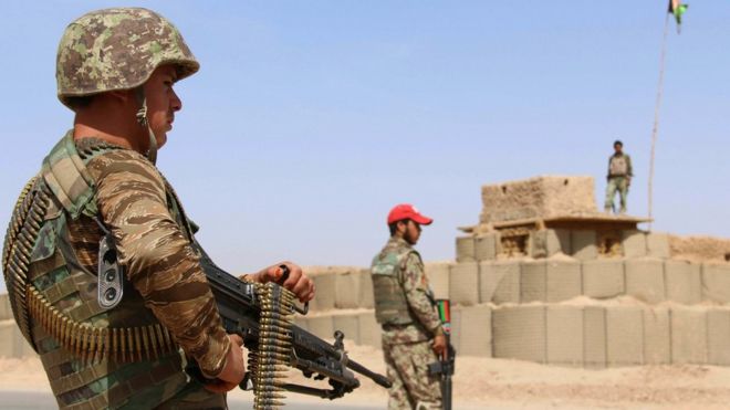 Afghan security officials in Helmand on 2 December 2018