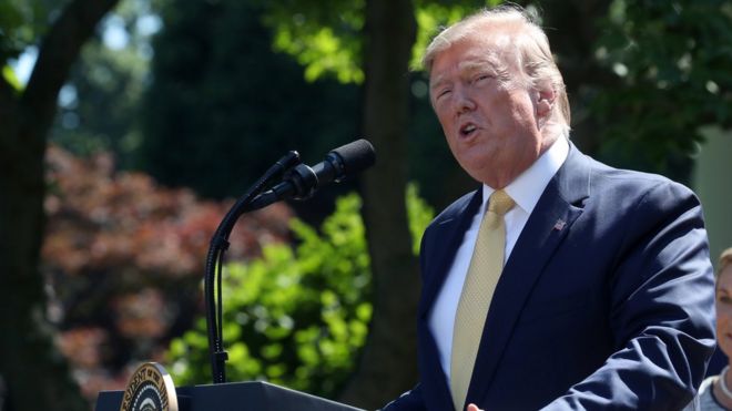 U.S. President Donald Trump speaks about expanding healthcare coverage for small businesses in the Rose Garden of the White House on June 14, 2019 in Washington, DC