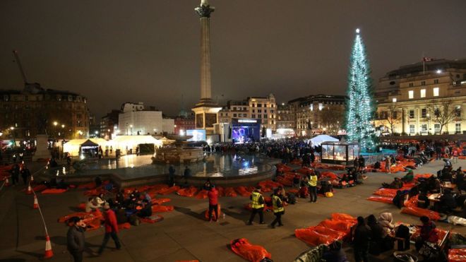 The World's Big Sleep Out event in Trafalgar Square, London