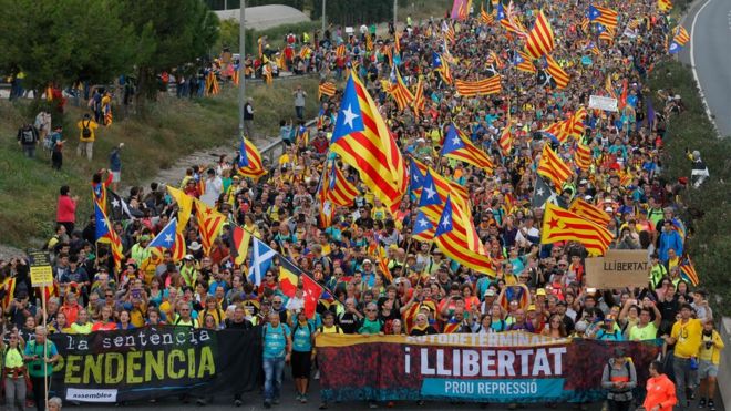 Marcha independentista hacia Barcelona.