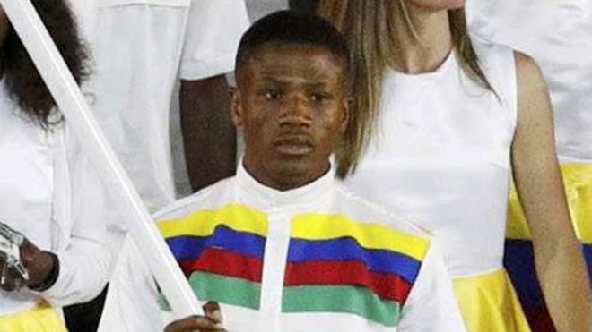 Jonas Junius of Namibia led his contingent during the opening ceremony in Rio