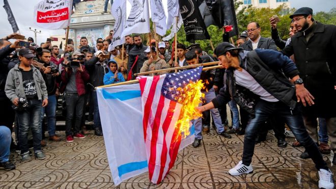 Gazze'de ABD ve İsrail karşıtı gösteriler.
