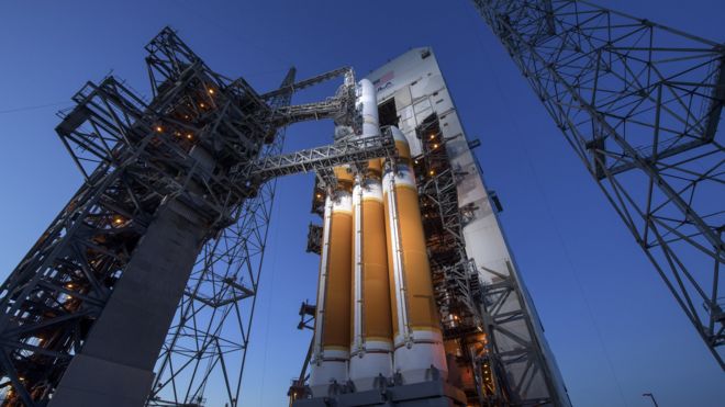 Nasa's United Launch Alliance Delta IV Heavy rocket with the Parker Solar Probe onboard, 11 August 2018