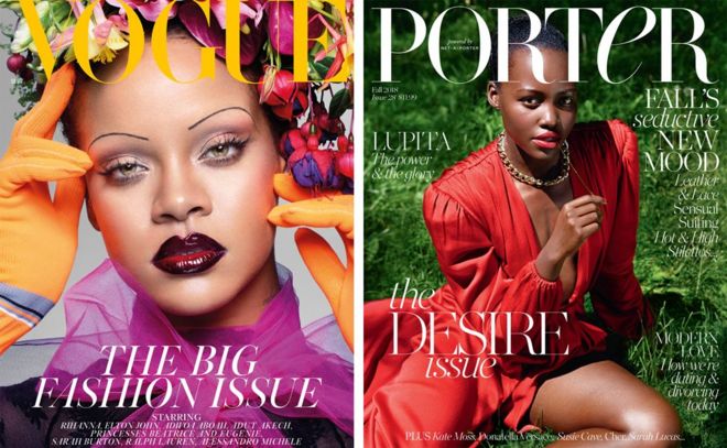 British Vogue front cover featuring Rihanna and Porter magazine front cover featuring Lupita Nyong'o