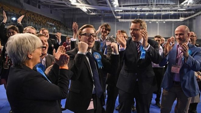 Консервативный кандидат в Шеттельстон Томас Керр празднует победу в Совете Глазго