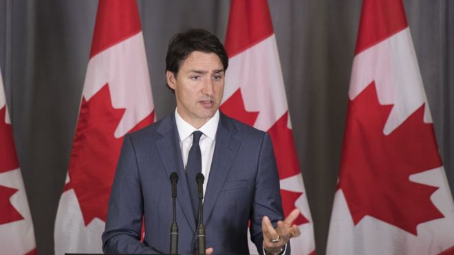 Премьер-министр Канады Джастин Трюдо выступает на пресс-конференции
