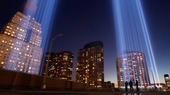 The Tribute in Light installation in New York, ahead of the 9/11 commemorations