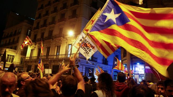 Pro-independence protesters on the streets of Barcelona this week