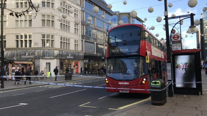 Bus Inside Police Cordon On Oxford Street Bus Inside Police Cordon On Oxford Street