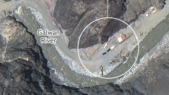 BBC annotated image of construction in Galwan Valley