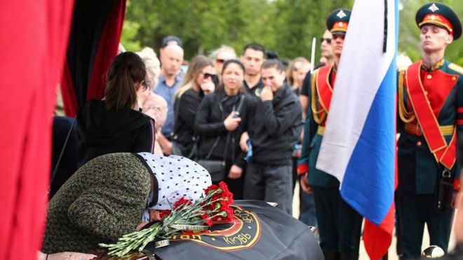 Похороны одного из погибших сотрудников ЧВК "Вагнер" в Волгограде