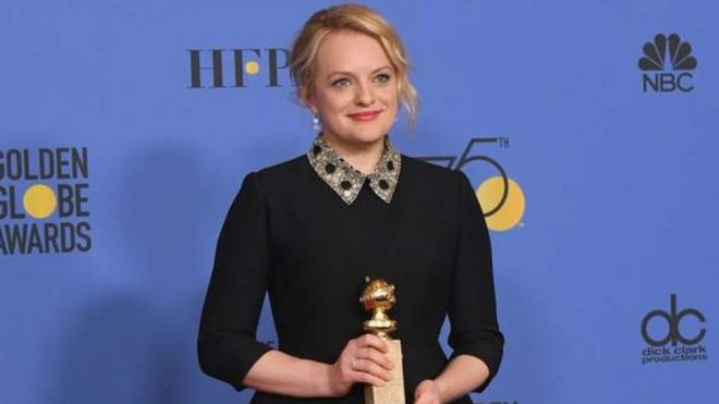 「ハンドメイズ・テイル」で主演女優賞を得たエリザベス・モスさん
