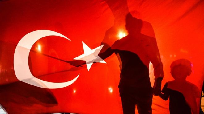 Отец и сын за турецким флагом