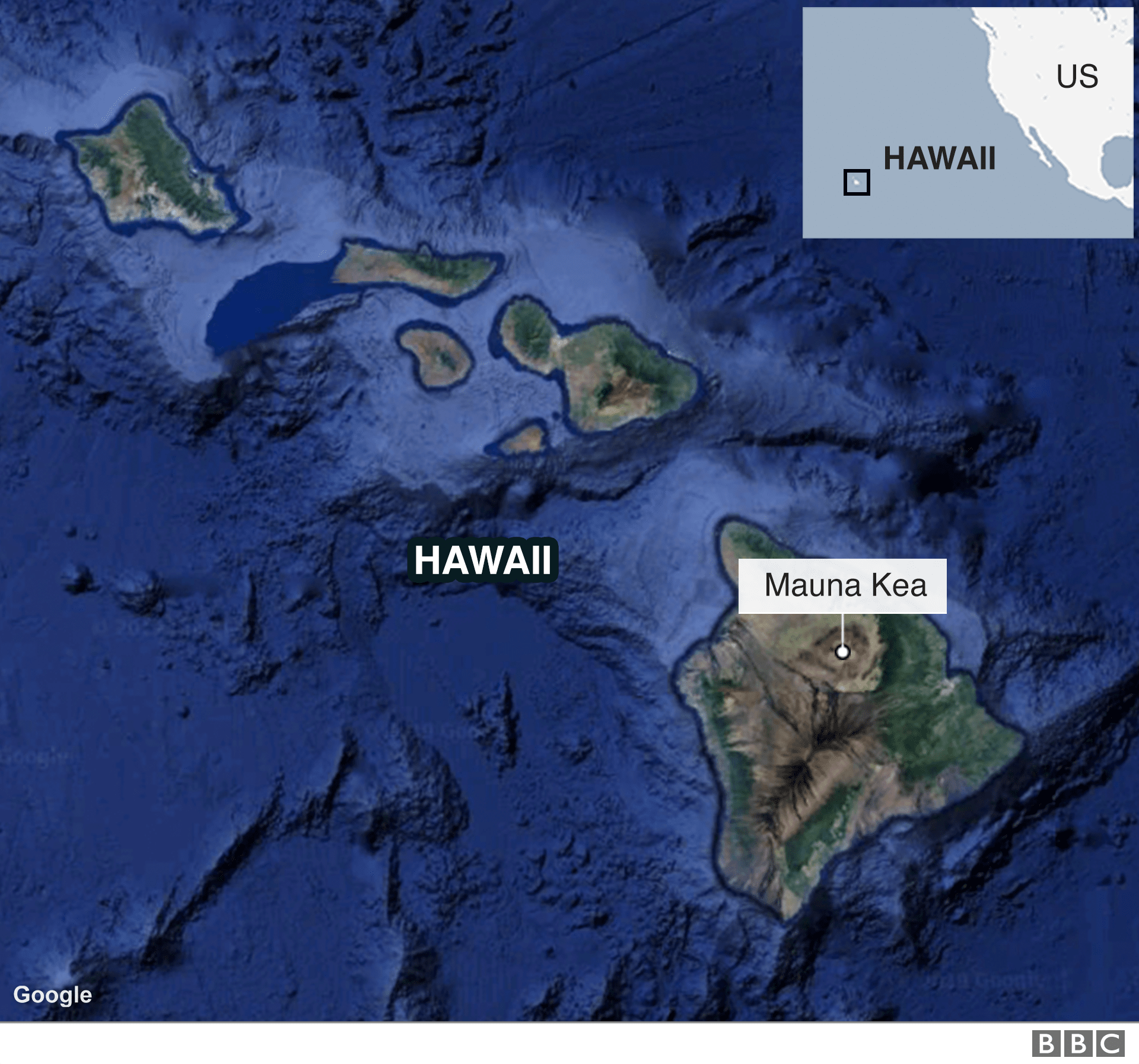 Карта показывает расположение Мауна-Кеа