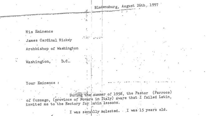 Копия первого письма Иоанна в церковь от 26 августа 1997 года. В нем рассказывается, что произошло в Куззаго.