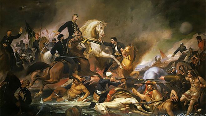 Ilustração de batalha na Guerra do Paraguai