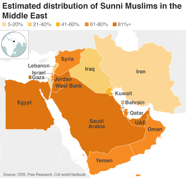 Карта суннитского распространения на Ближнем Востоке