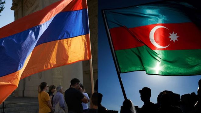Армянские и азербайджанские флаги
