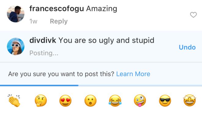 Bullying message on Instagram