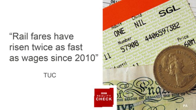 Поговорка TUC: железнодорожные тарифы выросли вдвое быстрее, чем заработная плата с 2010 года