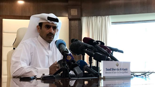 El ministro de EnergÃ­a de Qatar, Saad al Kaabi, anunciando el retiro de Qatar de la OPEP.