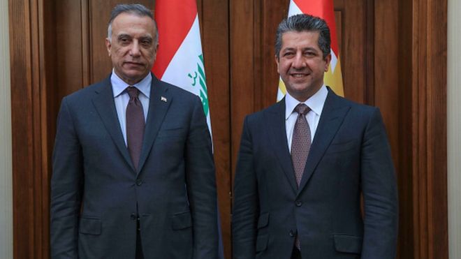 Irak Başbakanı Mustafa Kazımi ve IKBY Başbakanı Mesrur Barzani