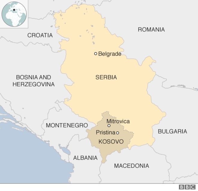 Карта с изображением Сербии и Косово