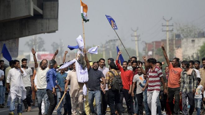 People protesting in Jalandhar, Punjab
