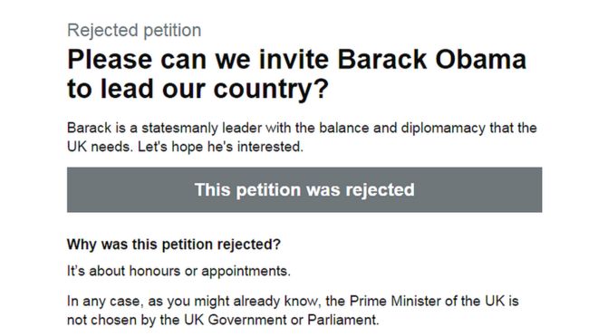Петиция с просьбой сделать Барака Обаму премьер-министром Великобритании