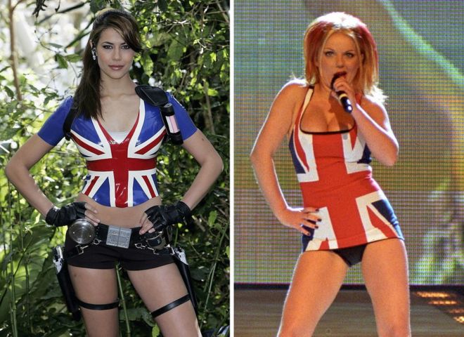 Карима Адебибе, модель Лары Крофт на 2006 год, и Spice Girl Джери Халиуэлл на церемонии вручения наград Brit в 1997 году