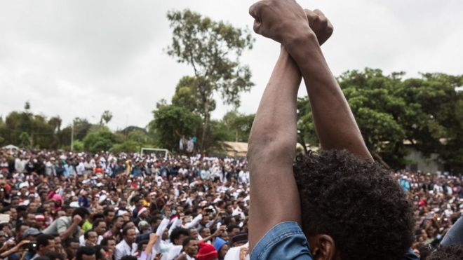 Протест против эфиопского правительства в Бишофту 1 октября 2017 года