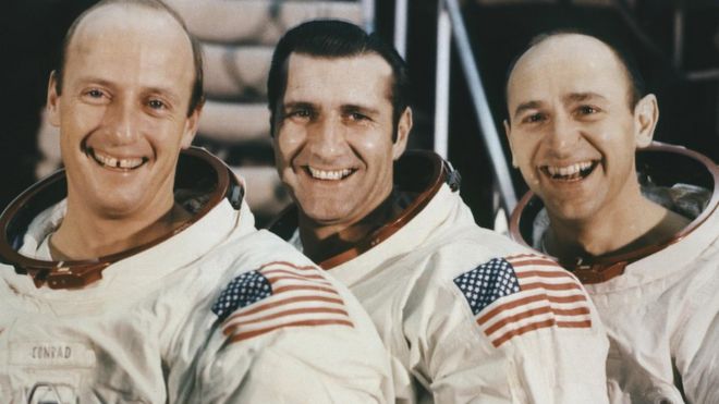 US Astronauts of Apollo 12 (L-R) Mission Commander Charles "Pete" Conrad, .Command Module Pilot Richard Gordon and Lunar Module Pilot Alan Bean