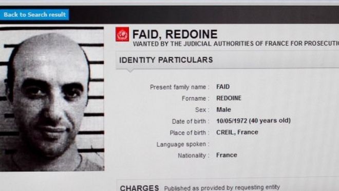  This file is taken in a photo of the Interpol website shows the international wanted person manual for French robber Redoine Faid 