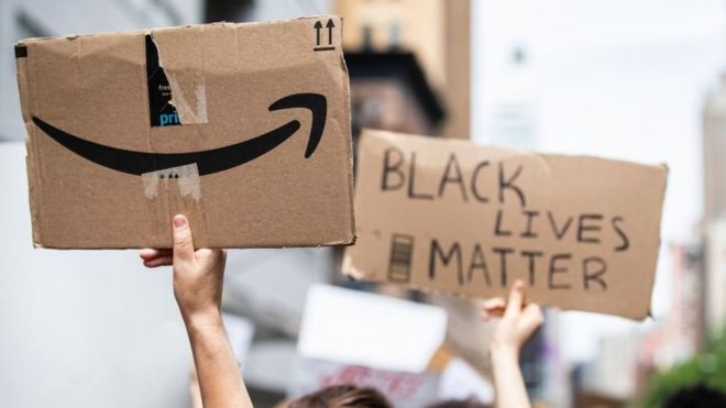 Black Lives Matter written on an Amazon box