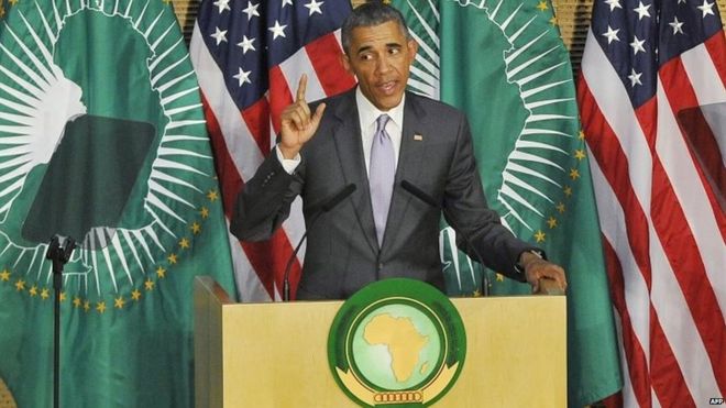 Президент США Барак Обама выступает в Африканском союзе в Аддис-Абебе. Фото: 28 июля 2015 г.