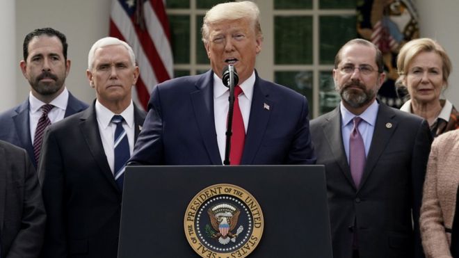 U.S. President Donald Trump holds a news conference about the ongoing global coronavirus pandemic in the Rose garden at the White House March 13, 2020 in Washington, DC